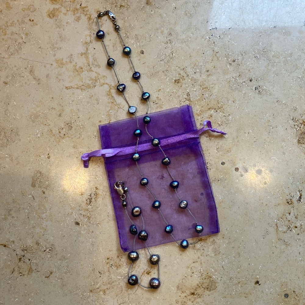 Matching grey Pearl and corded string necklace with silver clasp